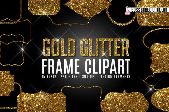 Gold Glitter Frame Clipart for Glamorous Designs