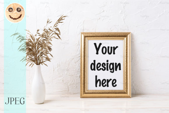 Golden Frame Mockup with Dried Grass: A Versatile Tool for Artistic Presentation