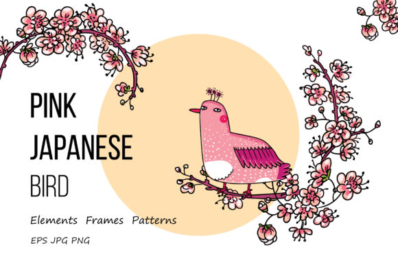 Pink Japanese Bird - Floral Set: A Delicate Blend of Tradition and Creativity