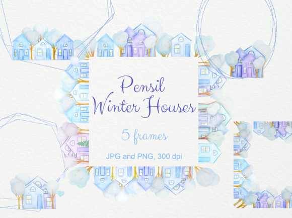 Set of 5 Frames Winter Houses: A Creative Resource for Designers and DIY Enthusiasts