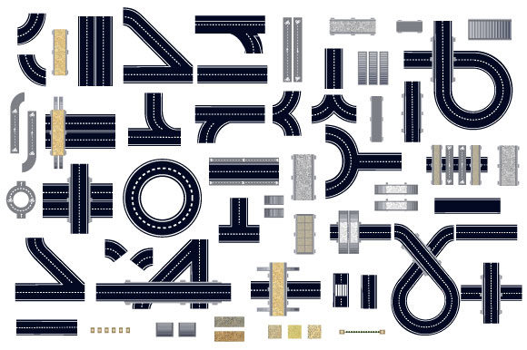 Set of Road Top View Infrastructure for Designers and Creators