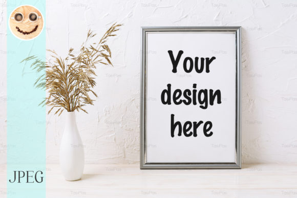 Silver Frame Mockup with Dried Grass