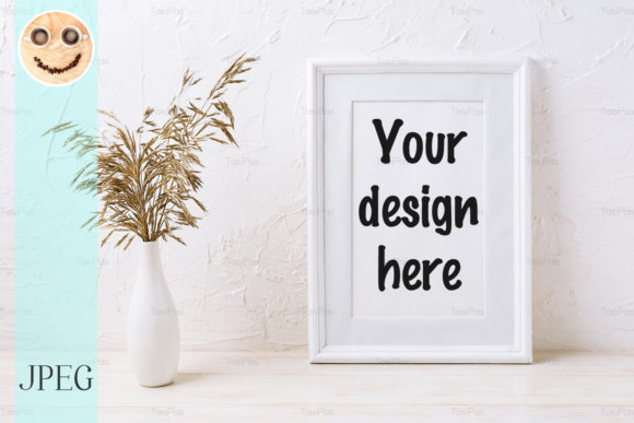 White Frame Mockup with Dried Grass